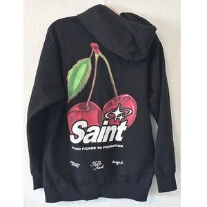 Rebel Vengeance Saint Cherry Hoodie SZ L Black Graphic Sweatshirt Streetwear
